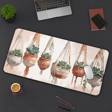 Hanging Succulents Desk Mat, Large Anti-Slip Mouse Pad Computer Gaming Desk Mat