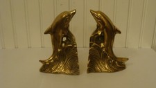 Vintage Solid Brass Adorable Dolphin Bookends 