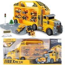 Malplay XL Metall Lkw mit 6 Autos im Koffer | Baufahrzeuge | 2in1 | 45cm | gelb