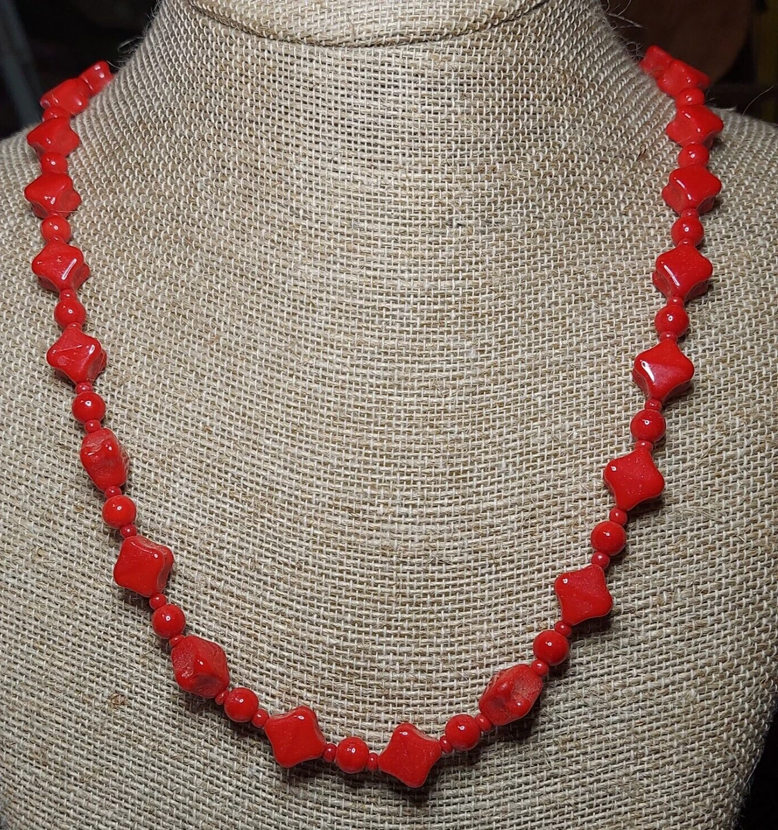 Vintage red glass bead necklace sale
