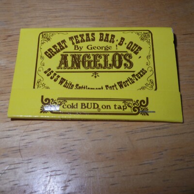 Vtg Great Texas Bar-B-Que by George Angelo's Fort Worth Texas Matchbook Unstruck