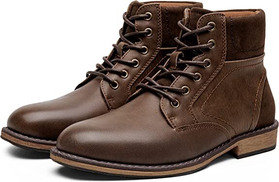 VOSTEY Men's Leather Ankle Boots – Casual Oxford Combat Style, Lace-Up, Brown Yellow, BMY8001 - View #7