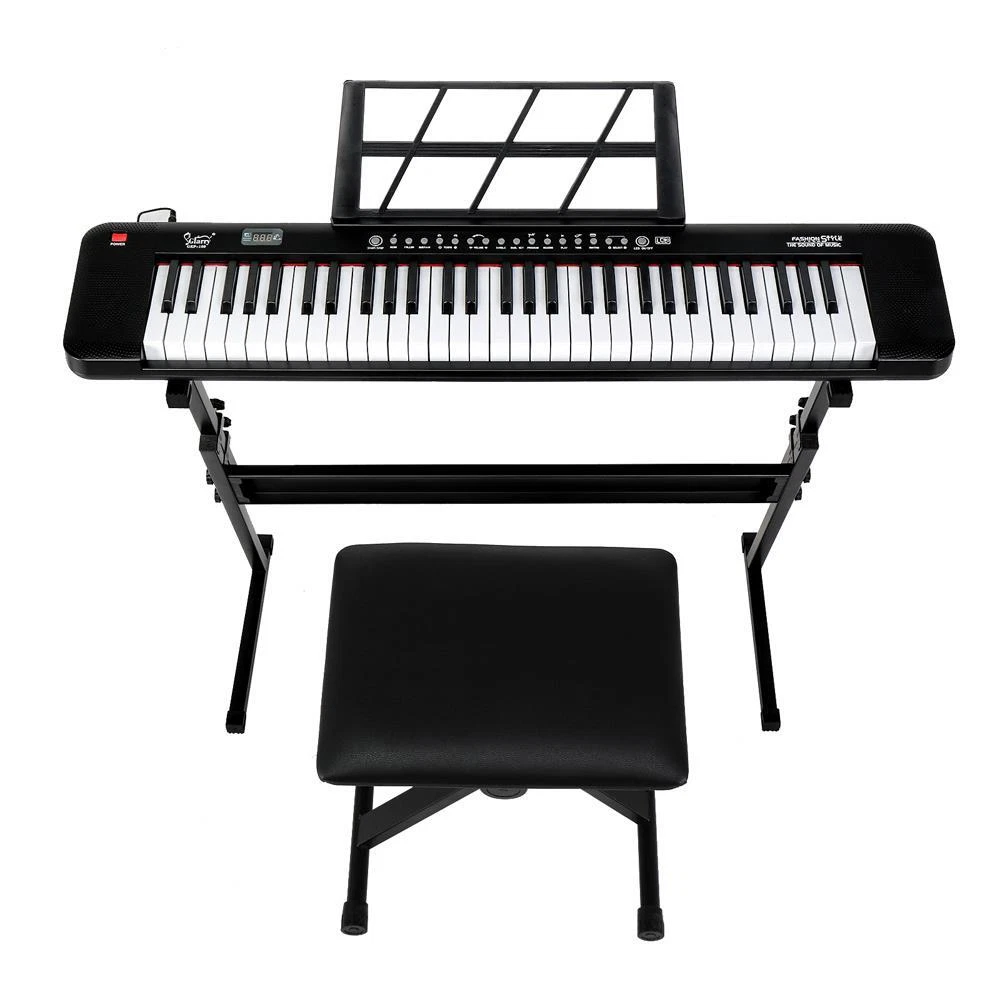 Glarry 61Key Lighting Keyboard with Piano Stand Piano Bench Stand Headphone NEW