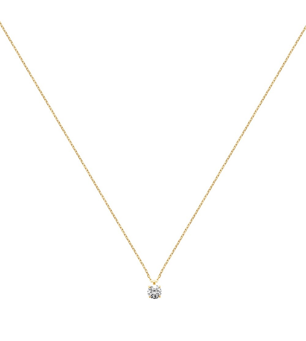 Collier cristal solitaire zirconium 6MM or jaune, le cadeau d'anniversaire idéal