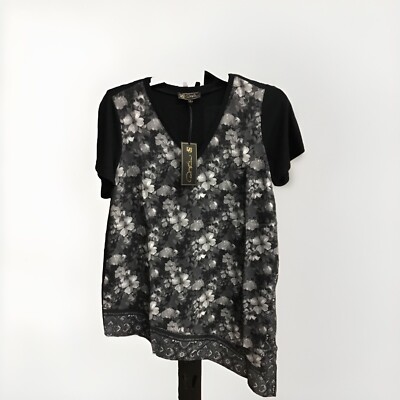 DG2 by Diane Gilman Printed Asymmetric Combo Top, Black/White, Medium