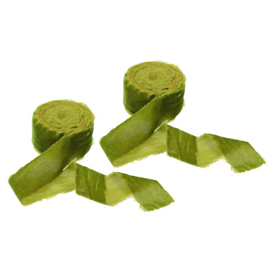 2 Roll 1.5''x3 Yard Velvet Ribbon Handmade Frayed Edge Vintage Ribbon Moss Green