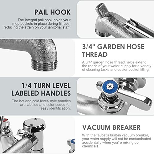 Mop Sink Faucet Service Sink Faucet with Vacuum Breaker, Pail Hook & Garden - Picture 4 of 8
