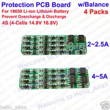 2A~5A BMS Protection PCB Board for 4 Packs 18650 Li-ion Lithium Battery Cell 4S