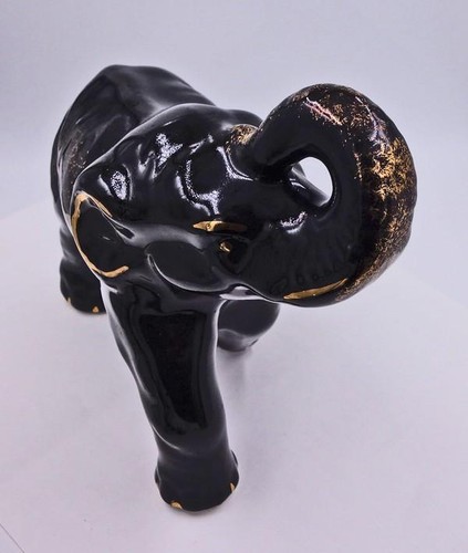 Elefant aus Keramik Blau mit Blattgold verziert Glück Figur - Bild 10 von 12