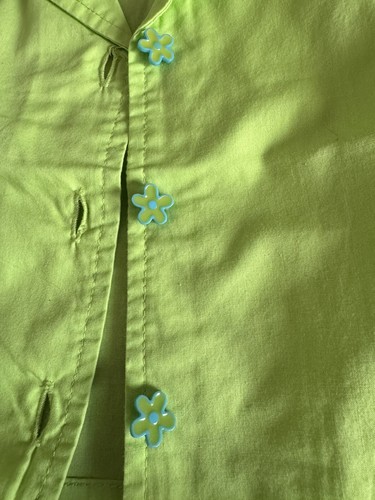 Y2K Vintage 90s Girls M (5/6) Babydoll Cropped Button-Up Top Blouse Lime - Picture 11 of 15