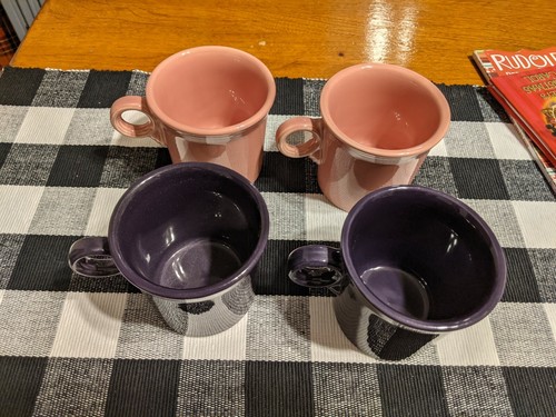 4 Fiestaware Tom And Jerry Handle Coffee Mugs 2 Plum 2 Rose - Picture 2 of 4