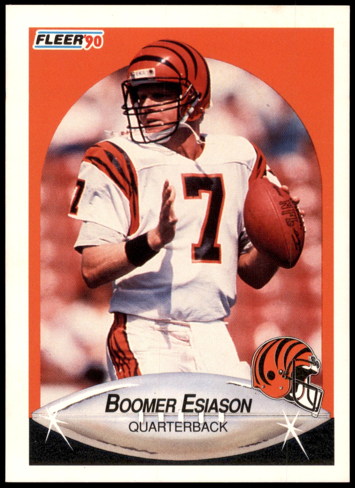 Boomer Esiason #214b 1990 Fleer Right edge of A in AFC logo aligned with blue