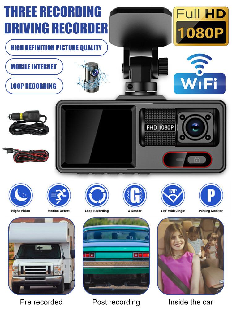 Dual Lens 1080P HD Dash Cam with G-Sensor for Front Rear Inside Recording-image