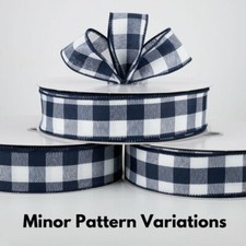 1.5" wired ribbon buffalo check plaid dark navy blue white relaxed canvas 5 yds
