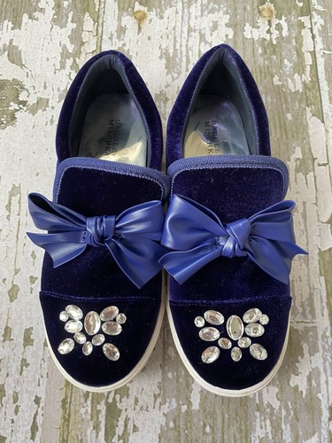 Girls Badgley Mischka 3 Blue Velvet Rhinestone Shoes NIB - Picture 2 of 5