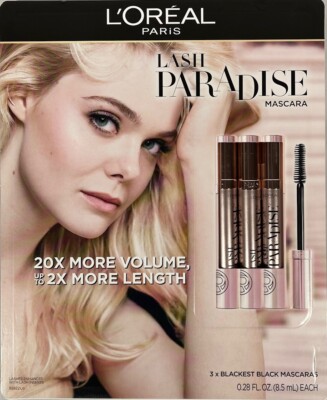 Loreal Real Voluminous Lash Paradise Mascara Blackest Black Elle Fanning 3 Pack