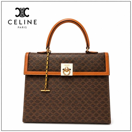 Celine Macadam Handbag Brown PVC Leather Vintage