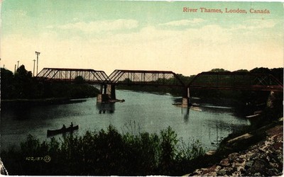 River Thames London Ontario Canada Antique Postcard Bridge Scenic View