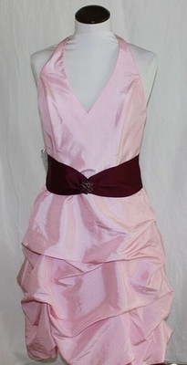 NEW Pink Satin Wedding Prom Party Dress sz Medium Flounces $279 Uniq Xpressions