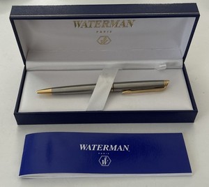 Waterman Paris Roller Pointe Metal Ball Point Pen Satin Nickel and Gold In Box
