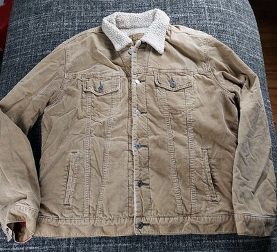 Vintage Y2K Gap Mens Tan Corduroy Sherpa Lined Barn Chore Farm Jacket Size Large