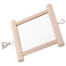 Wood Pet Parrots Birds Toy With Bell Double Side Mirror On Cage Swing Play