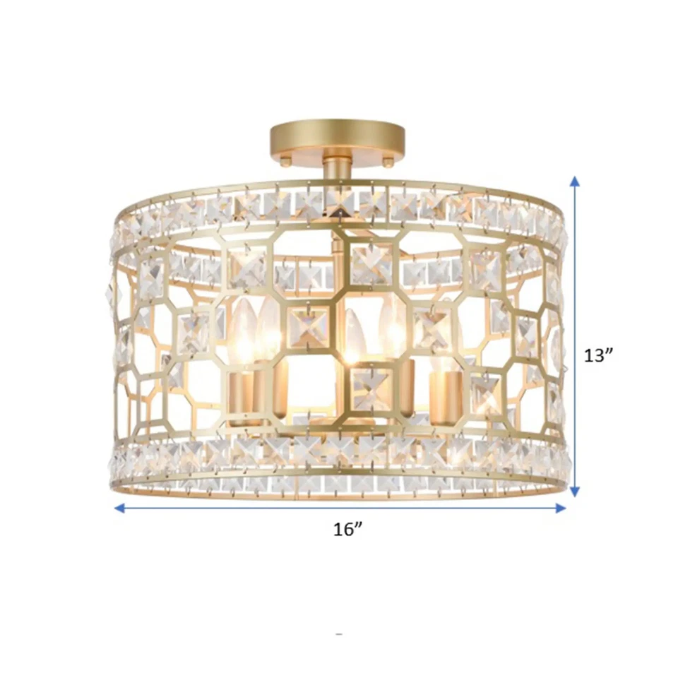 Lámpara semi-enjuagada dorada de tambor de 16 pulgadas de 5 luces Kondik Foto 3 de 3