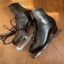 Vintage Harlick Black Leather Professional Figure Ice Skates MK Phantom Blades