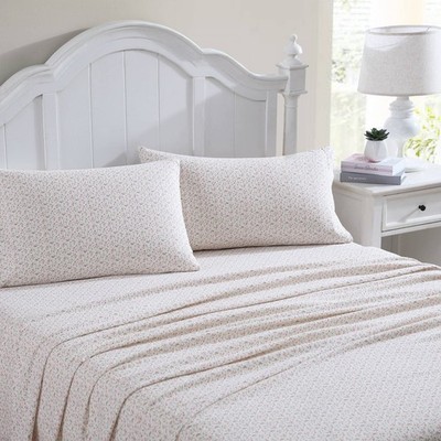 Laura Ashley Evie Queen Cotton Flannel Bed Linen Set Pink Green White 80x90