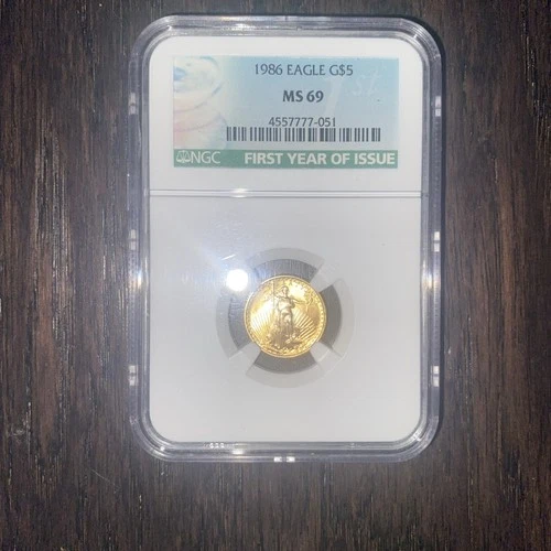 1986 G$5 1/10oz Gold American Eagle MS69 NGC Graded First Year Of Issue Coin