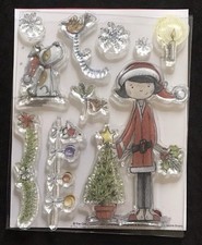 Christmas Tulip girl Santa suit dog tree baubles etc Andrea Jayne clear stamps