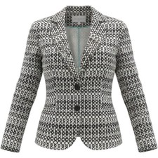 Cabi Geometric Circle Print Crop Blazer 4 Black White Mod Professional Capsule