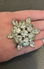 Vintage Brooch Rhinestone Crystal Done Layered Flower Pin Retro Costume Jewelry