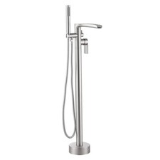 Single-Handle Floor-Mounted Tub Filler With Waterfall Spout And Hand Shower