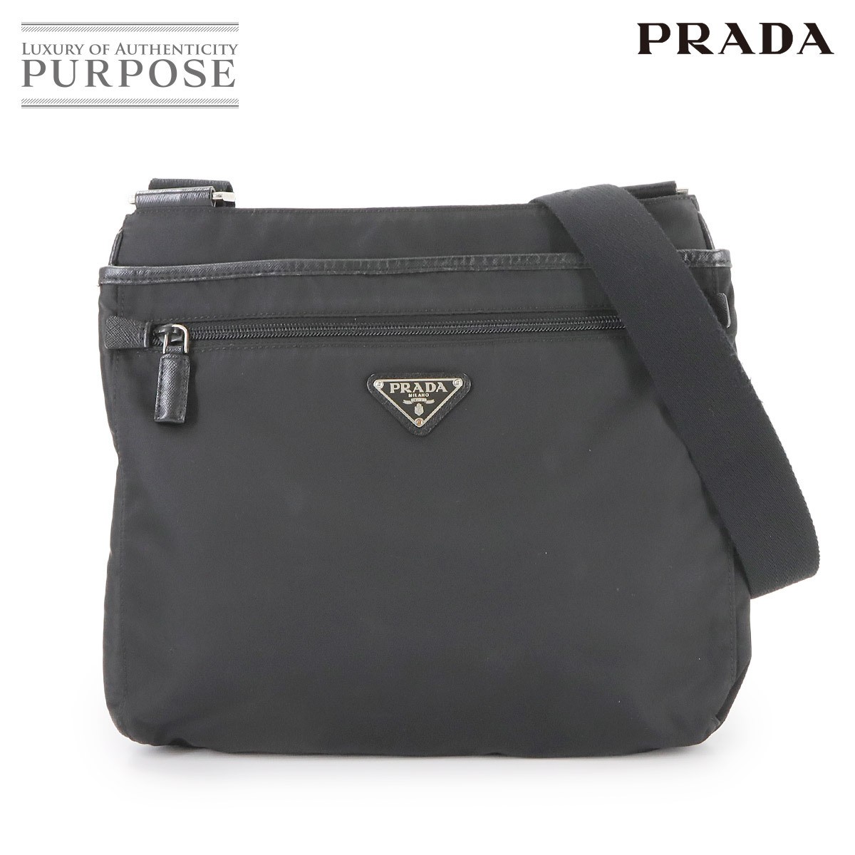 Prada Black Nylon Saffiano Leather Shoulder Bag 2Vh251