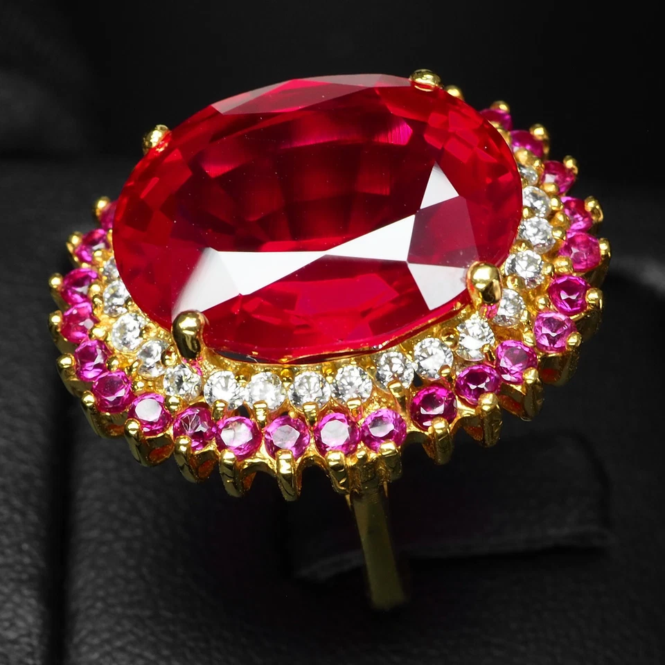 Anelli in argento sterling 925 placcato oro 24 carati con spinello rosso... - Immagine 3 di 4