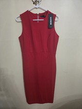 Express Red Sheath Sleeveless Knee Length Dress with Crew Neck, Size M