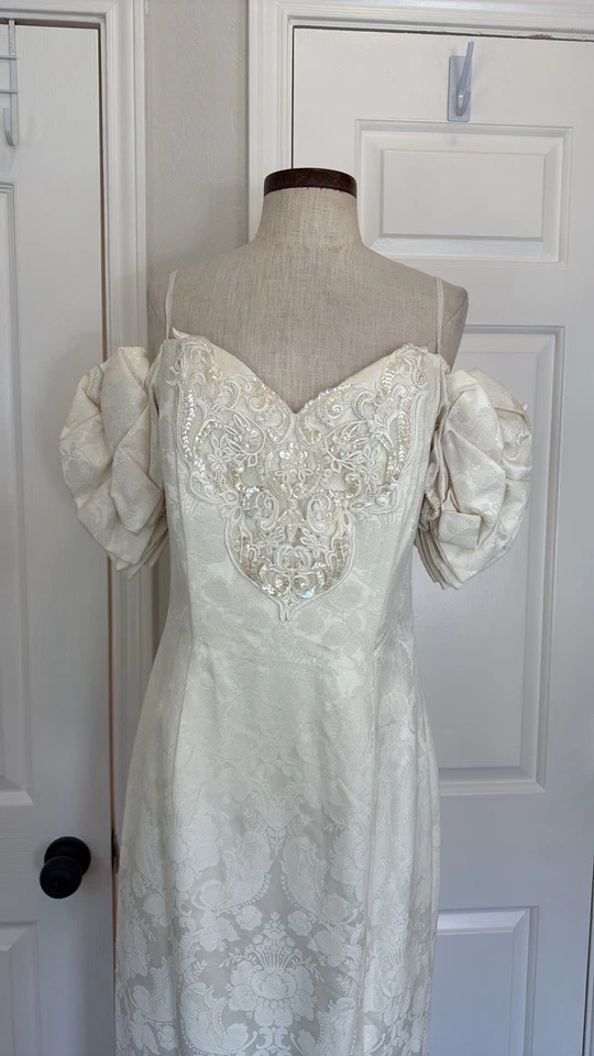 Vestido Gunne Sax años 90 embellecido manga volantes jacquard midi talla 10 usado Foto 3 de 4