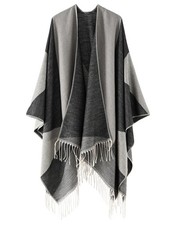 Women's Tassel Open Front Poncho Cape 51.2 x 61'' Reversible Winter Warm Shaw...