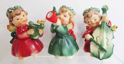 Vintage Christmas Japan Ceramic Lefton 3 Angels 1259 Instruments