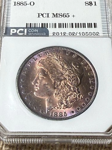 1885-O Morgan Silver Dollar $1  Gorgeous color PCI MS65+ Graded toned