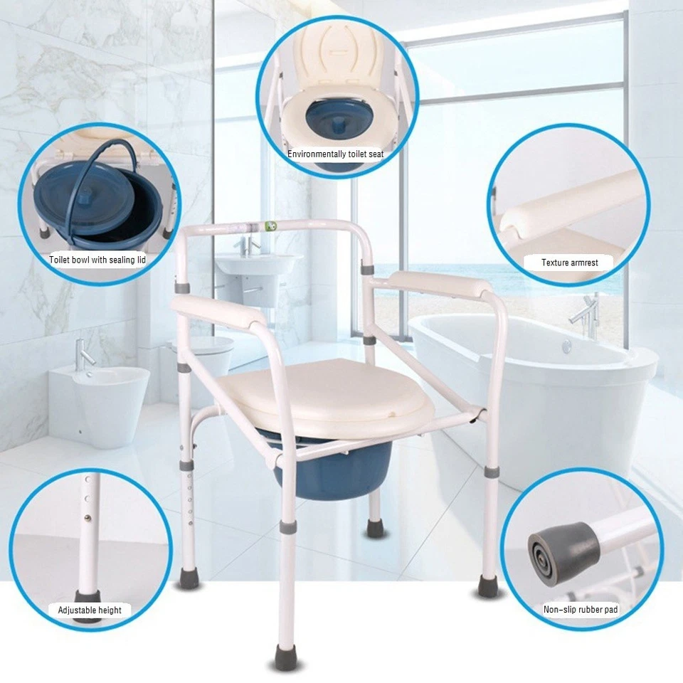 Elderly pregnant women folding commode chair mobile adjustable shower chair - Image 4 of 4