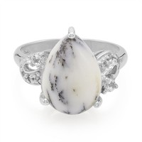 Cavill Dendriten Achat Ring 3,76Ct Tropfen Silber 925 Damen Edelschmuck Weiß