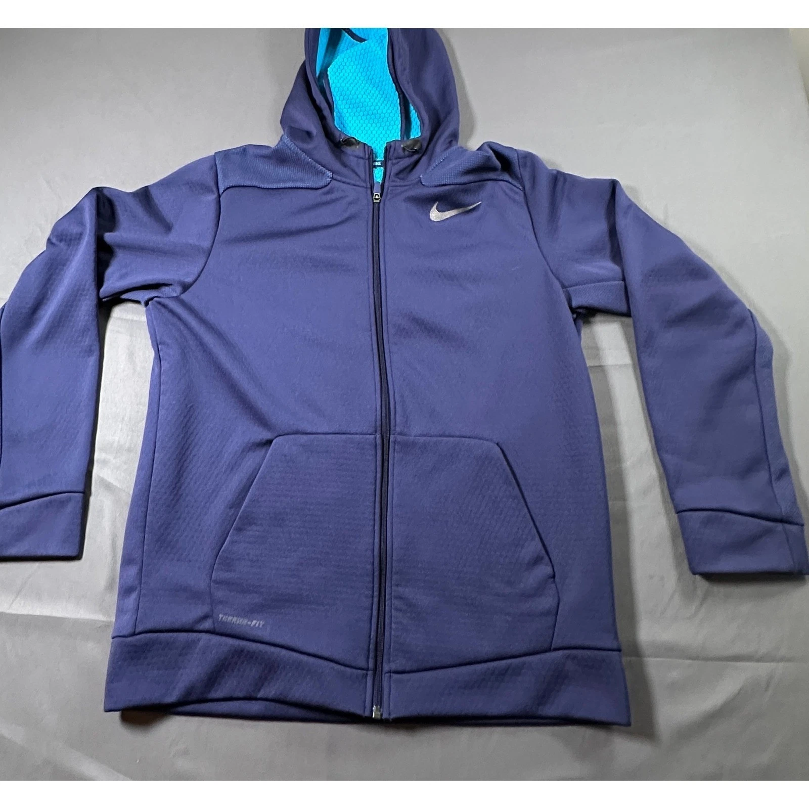 Nike Therma-FIT Full Zip Hoodie Mens Large Navy Blue Turquoise Jacket L