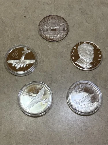 Lot of 5 • (4) Sterling Silver Medals (1) 3oz Fine Silver Medal