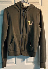 True Religion Women's Green Full Zip Hooded Fleece Hoodie w/ Logo Pants