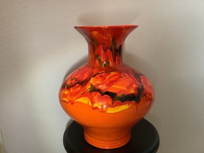 Vintage Flame Drip Glaze Vase Large Glossy Mid Century 12+ 