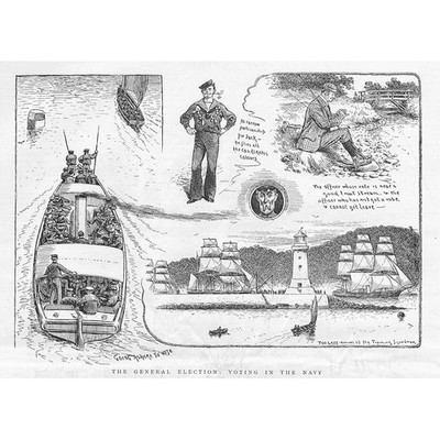 The General Election: Voting in the Royal Navy - Antique Print 1892