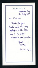 Karl Rove Former Advisor to President George W. Bush Signed 4X7.5 Card P3742