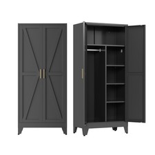 Tall Metal Wardrobe Cabinet with Hanging Rod